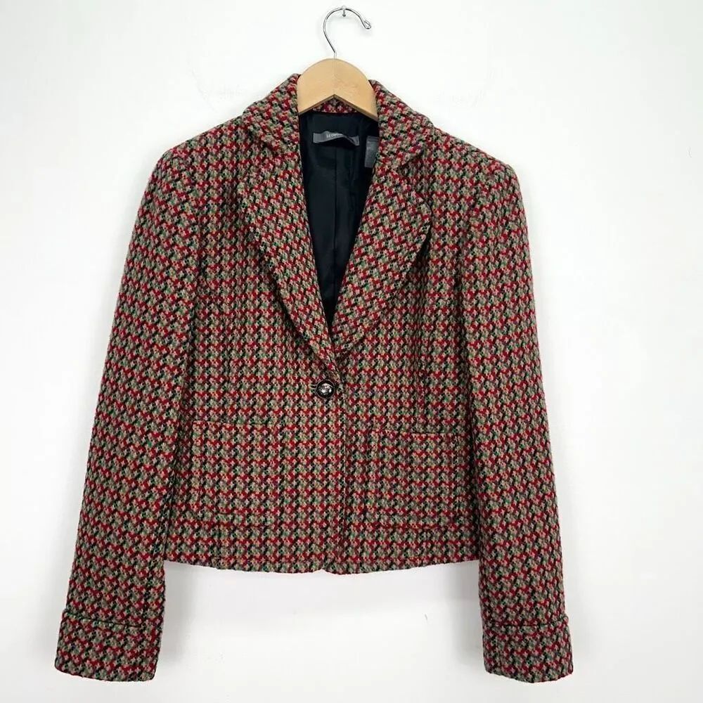 Liz Claiborne Women’s Vintage Single Button Wool Blend Multi Tweed Semi Crop Bla